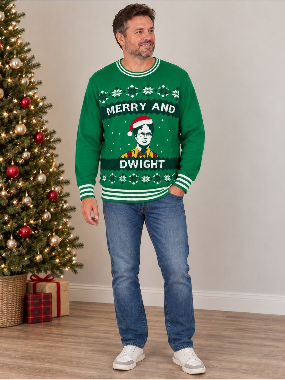 The Office Tipsy Elves Merry and Dwight Christmas Sweater XXL Green